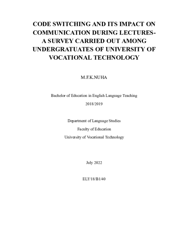 (PDF) CODE SWITCHING AND ITS IMPACT ON COMMUNICATION DURING LECTURES-A ...