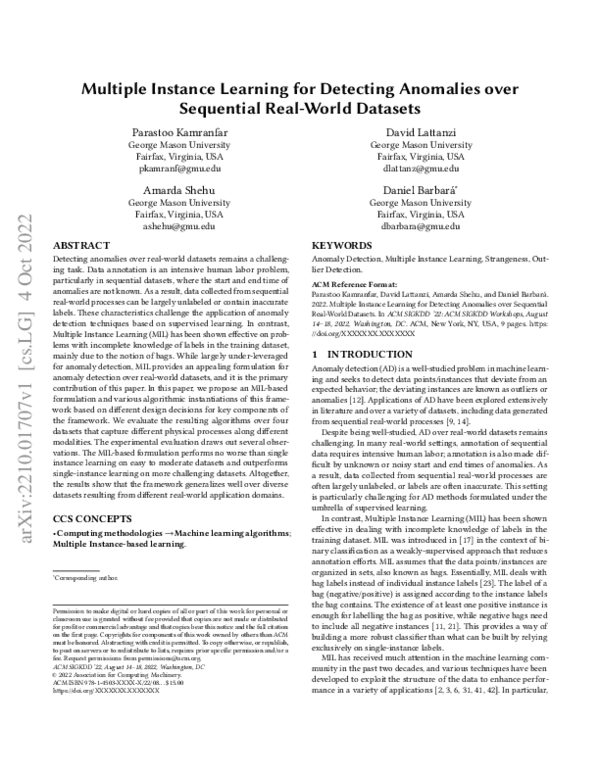 (PDF) Multiple Instance Learning for Detecting Anomalies over ...