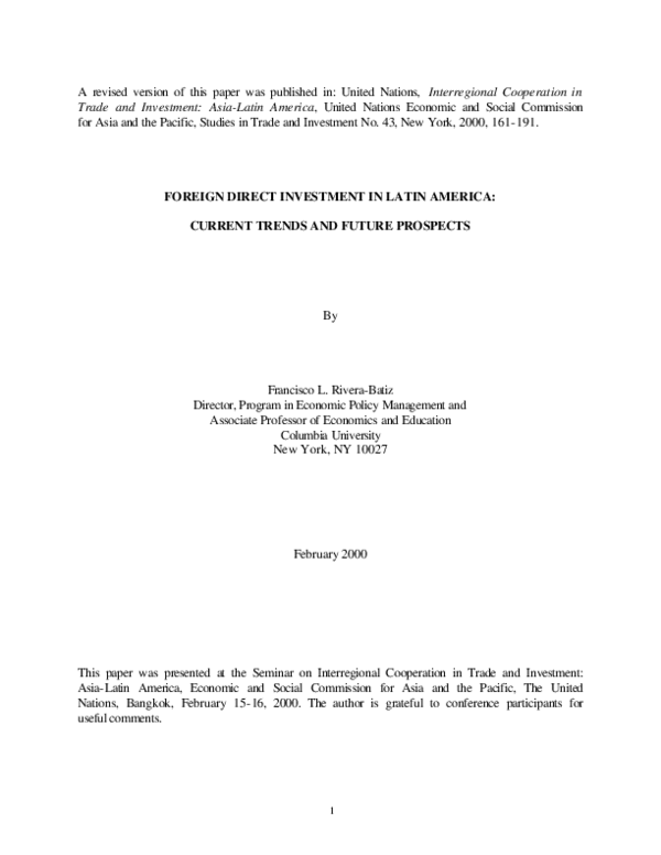 (PDF) Foreign Direct Investment in Latin America: Current Trends and ...