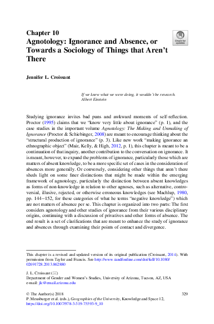 Agnotology: Ignorance and Absence, or Towards a Sociology of Things that Aren’t There