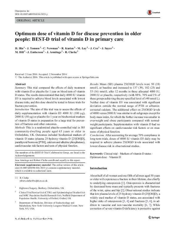 (PDF) Optimum dose of vitamin D for disease prevention in older people ...