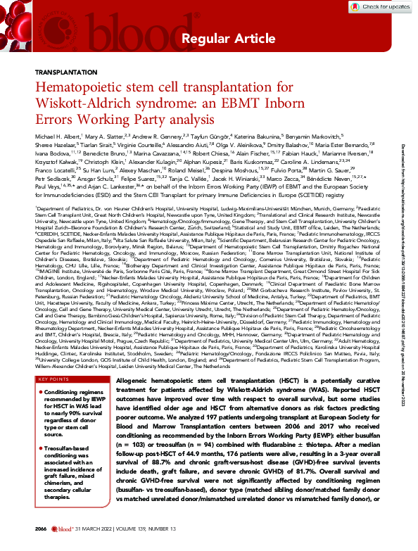 (PDF) Hematopoietic stem cell transplantation for Wiskott-Aldrich ...