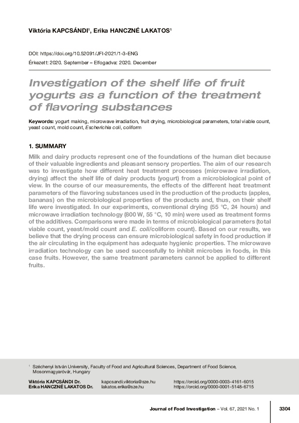 (PDF) Investigation of the shelf life of fruit yogurts as a function of
