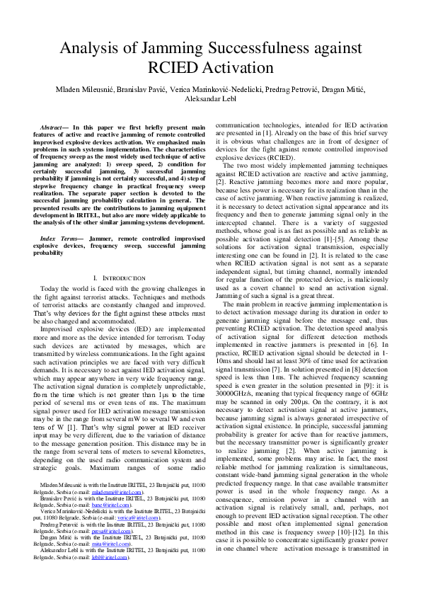 (PDF) Analysis of jamming successfulness against RCIED activation with ...