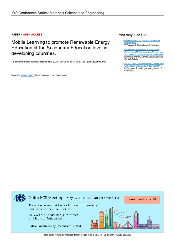 (PDF) Mobile Learning to promote Renewable Energy Education at the ...