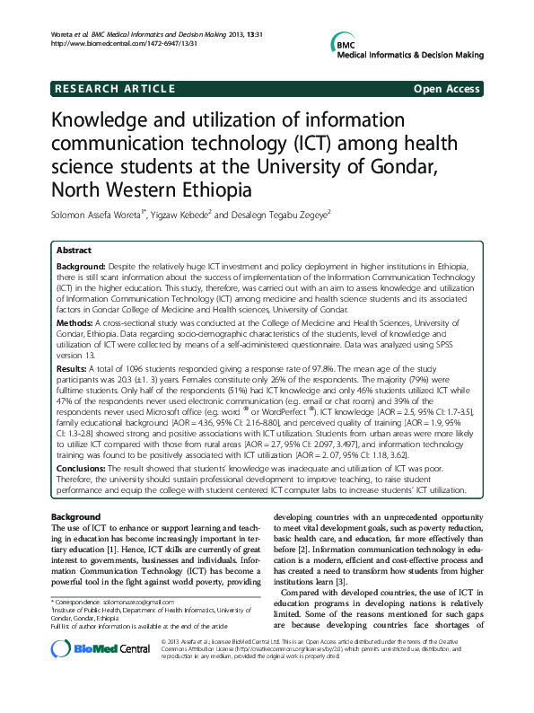 (PDF) Knowledge and utilization of information communication technology ...