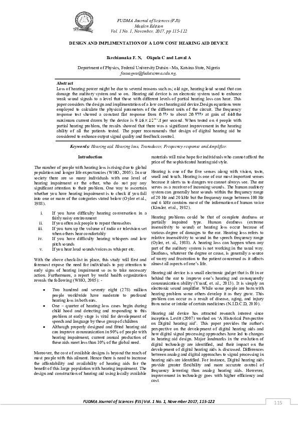 (PDF) Design and Implimentation of a Low Cost Hearing Aid Device