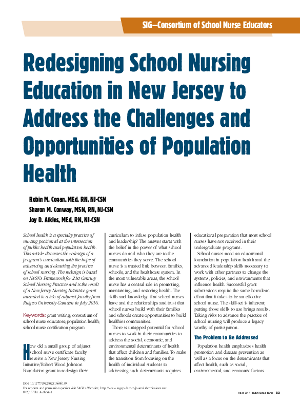 (PDF) Redesigning School Nursing Education in New Jersey to Address the ...
