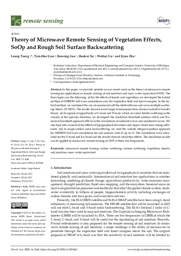 (PDF) Theory of Microwave Remote Sensing of Vegetation Effects, SoOp ...