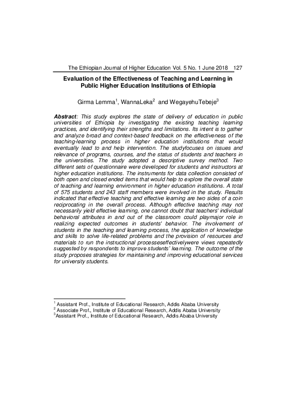 (PDF) Evaluation of the Effectiveness of Teaching and Learning in ...