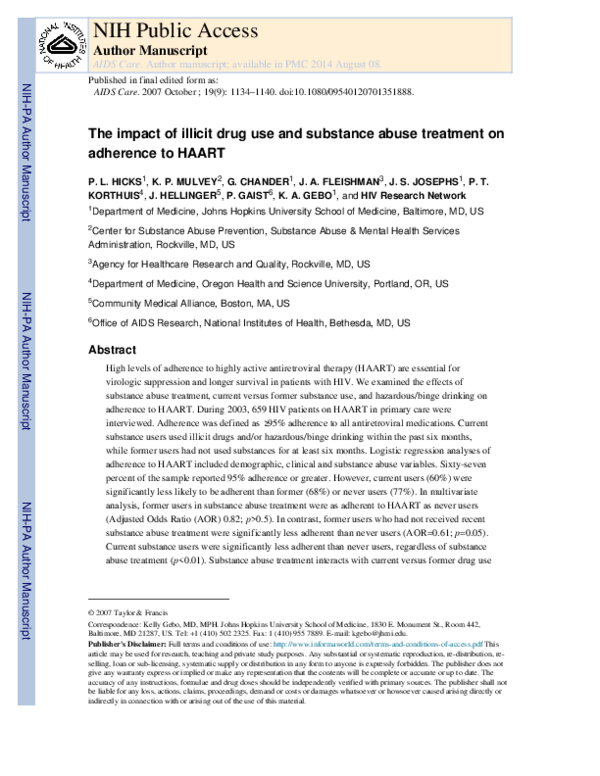 (PDF) The impact of illicit drug use and substance abuse treatment on ...