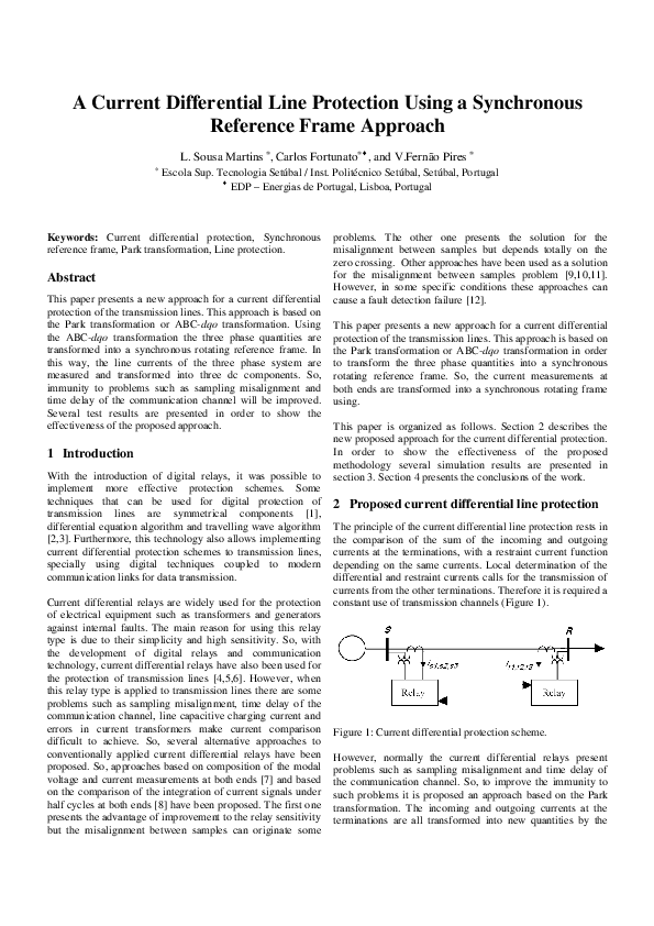 (PDF) A current differential line protection using a synchronous ...
