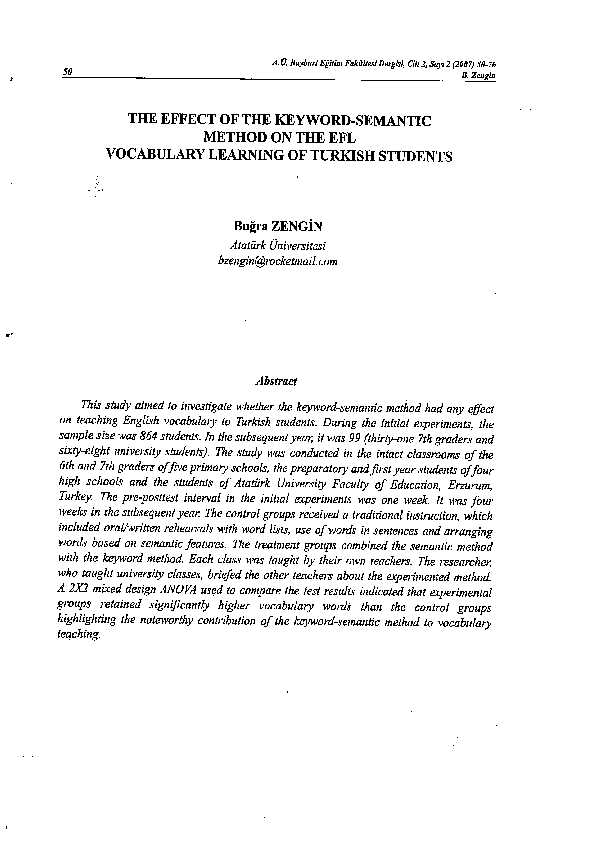 (PDF) The Effect of the Keyword-Semantic Method on the Efl Vocabulary ...