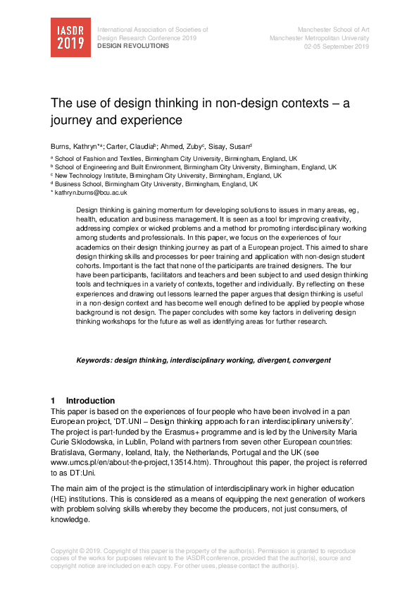 (PDF) The use of design thinking in non-design contexts – a journey and ...