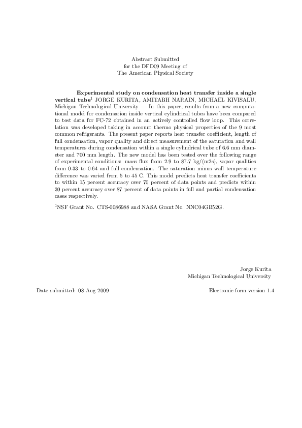 (PDF) Experimental study on condensation heat transfer inside a single ...