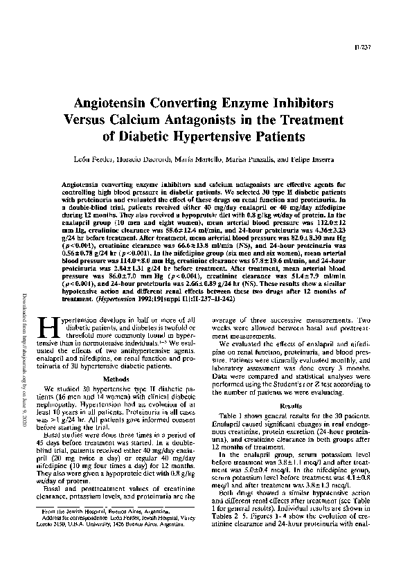 (PDF) Angiotensin converting enzyme inhibitors versus calcium ...