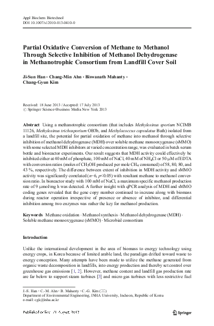(PDF) Partial Oxidative Conversion of Methane to Methanol Through ...