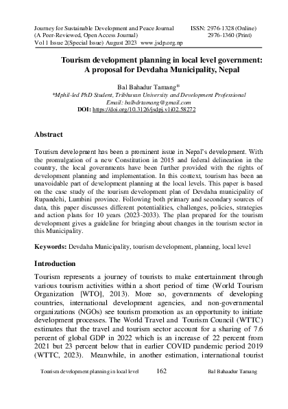(PDF) Tourism development planning in local level government: A ...