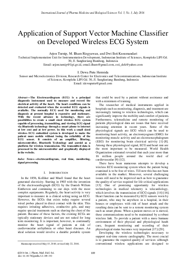 (PDF) Application of Support Vector Machine Classifier on Developed ...