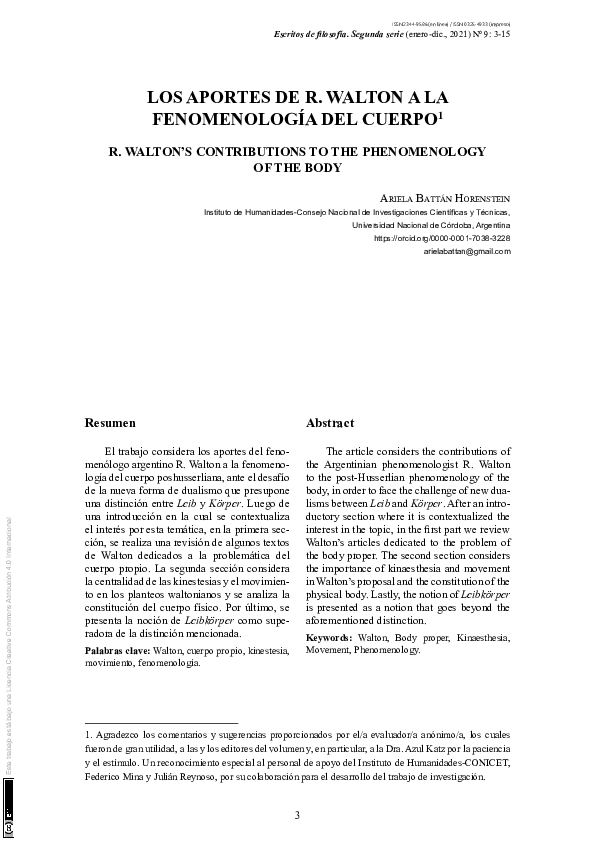 (PDF) LOS APORTES DE R. WALTON A LA FENOMENOLOGÍA DEL CUERPO 1 R ...