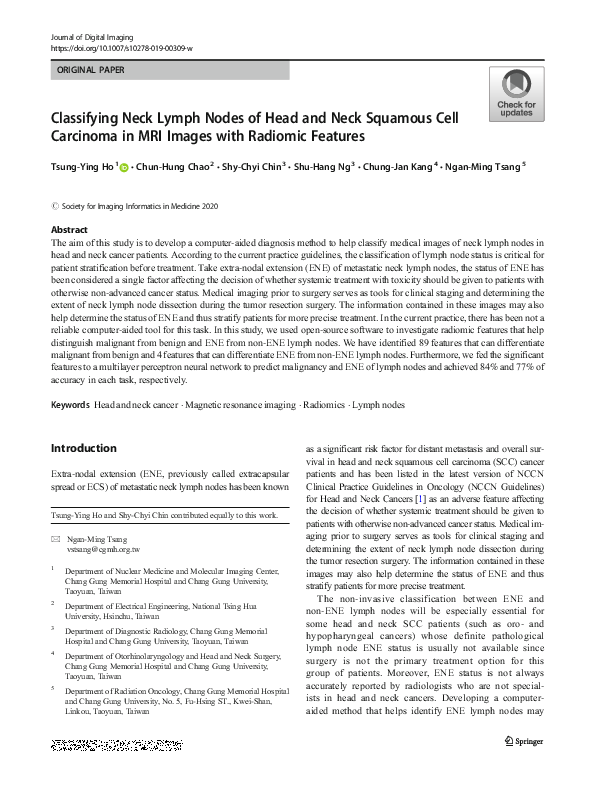 (PDF) Classifying Neck Lymph Nodes of Head and Neck Squamous Cell ...