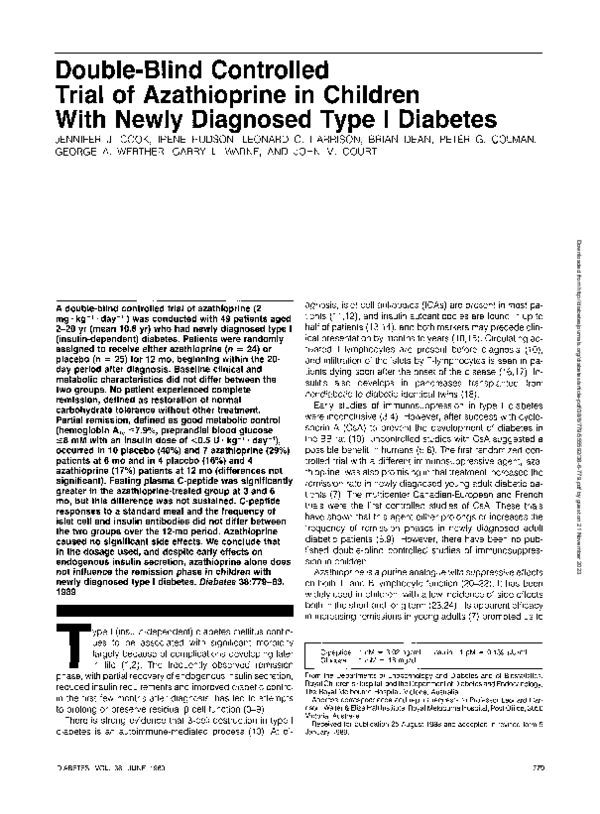 (PDF) Double-blind study of azathioprine in Type I diabetes in children