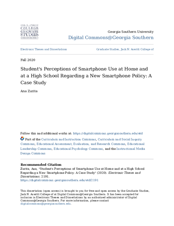 (PDF) Student's Perceptions of Smartphone Use at Home and at a High ...
