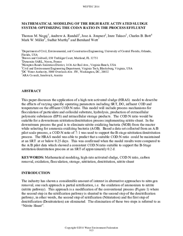 (PDF) Mathematical Modeling Of The High Rate Activated Sludge System ...