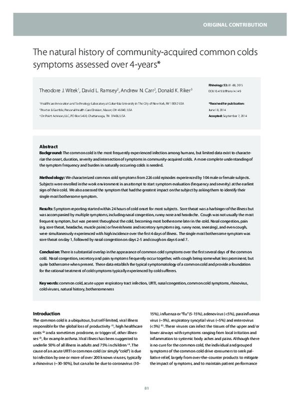(PDF) The natural history of community-acquired common colds symptoms ...