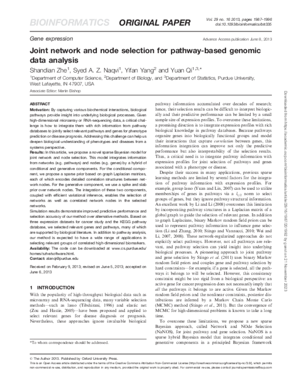 (PDF) Joint network and node selection for pathway-based genomic data ...