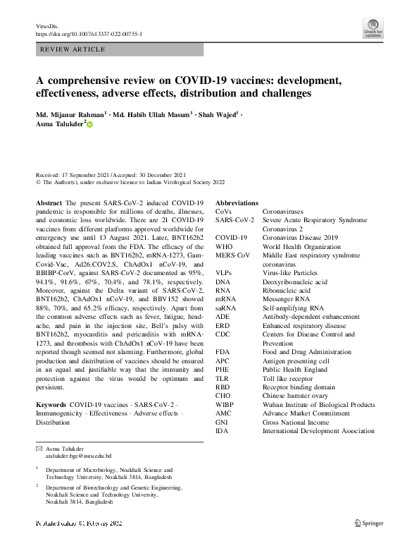 (PDF) A comprehensive review on COVID-19 vaccines: development ...