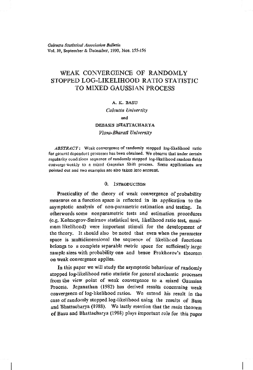 PDF) Weak Convergence of Randomly Stopped Log-Likelihood