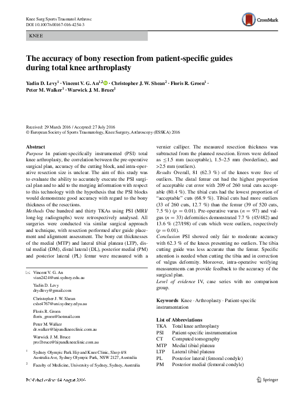 (PDF) The accuracy of bony resection from patient-specific guides ...
