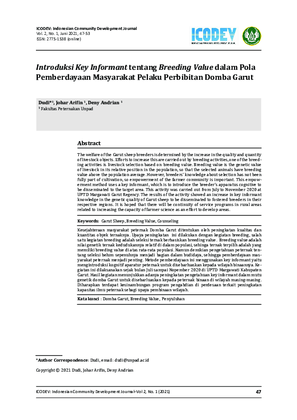 (PDF) Introduksi Key Informant Tentang Breeding Value Dalam Pola ...
