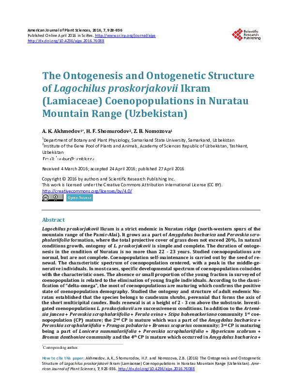(PDF) The Ontogenesis and Ontogenetic Structure of Lagochilus ...