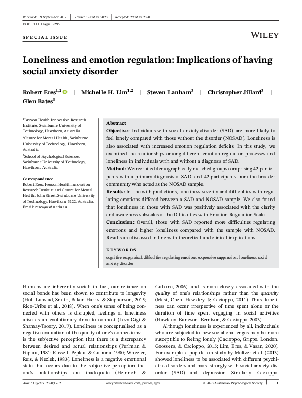 (PDF) Loneliness and emotion regulation: Implications of having social ...