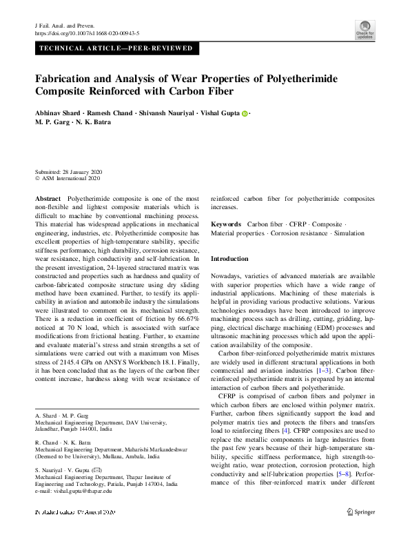 (PDF) Fabrication and Analysis of Wear Properties of Polyetherimide ...