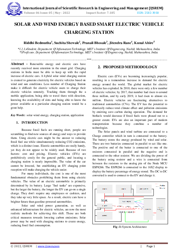 (PDF) SOLAR AND WIND ENERGY BASED SMART ELECTRIC VEHICLE CHARGING STATION