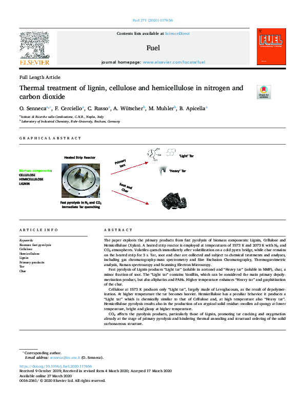 (PDF) Thermal treatment of lignin, cellulose and hemicellulose in ...