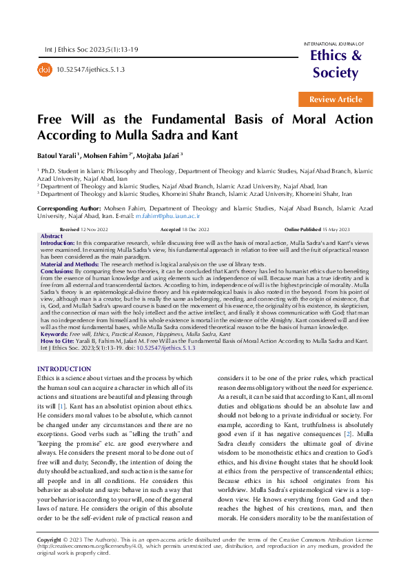(PDF) Free Will as a Fundamental Basis of Moral Action According to ...