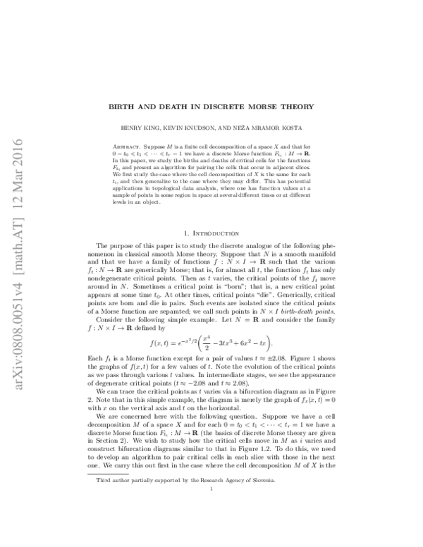 (PDF) Birth and death in discrete Morse theory