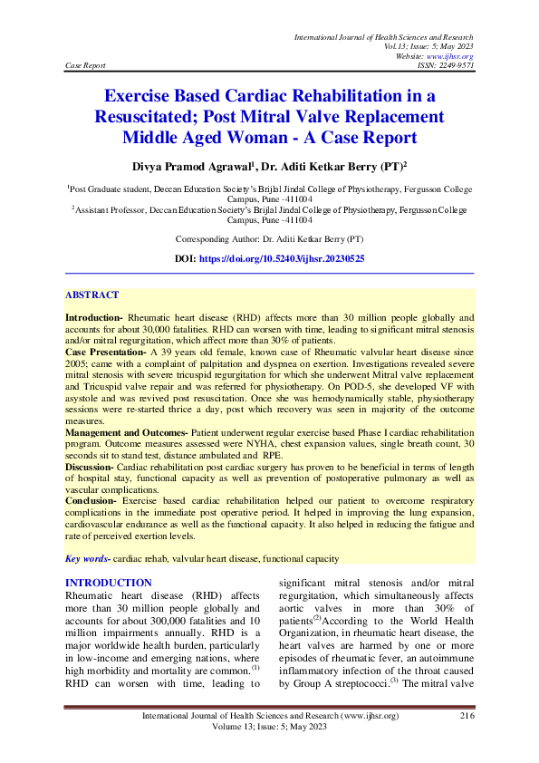 (PDF) Exercise Based Cardiac Rehabilitation in a Resuscitated; Post ...