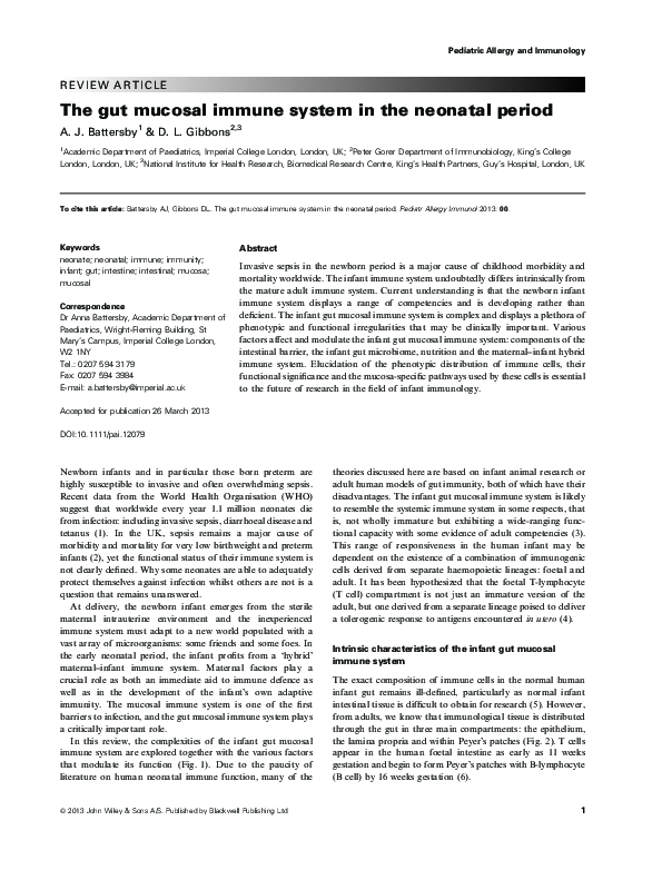 (PDF) The gut mucosal immune system in the neonatal period