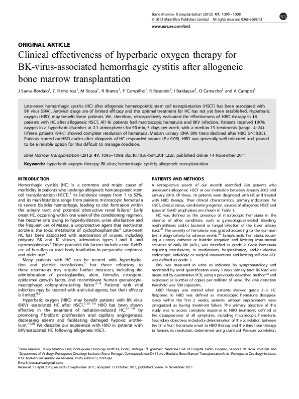 (PDF) Clinical Effectiveness of Hyperbaric Oxygen Therapy for Various ...
