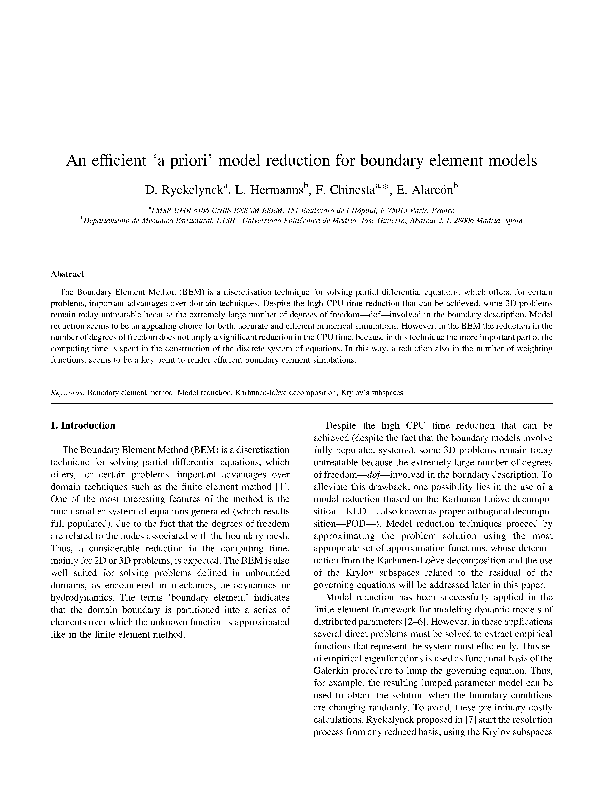 (PDF) An efficient ‘a priori’ model reduction for boundary element models