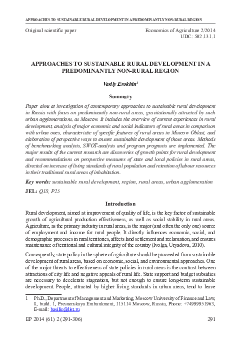 (PDF) Approaches to sustainable rural development in a predominantly ...
