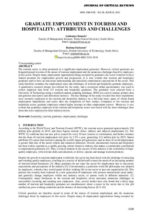 (PDF) Graduate employment in tourism and hospitality : attributes and ...