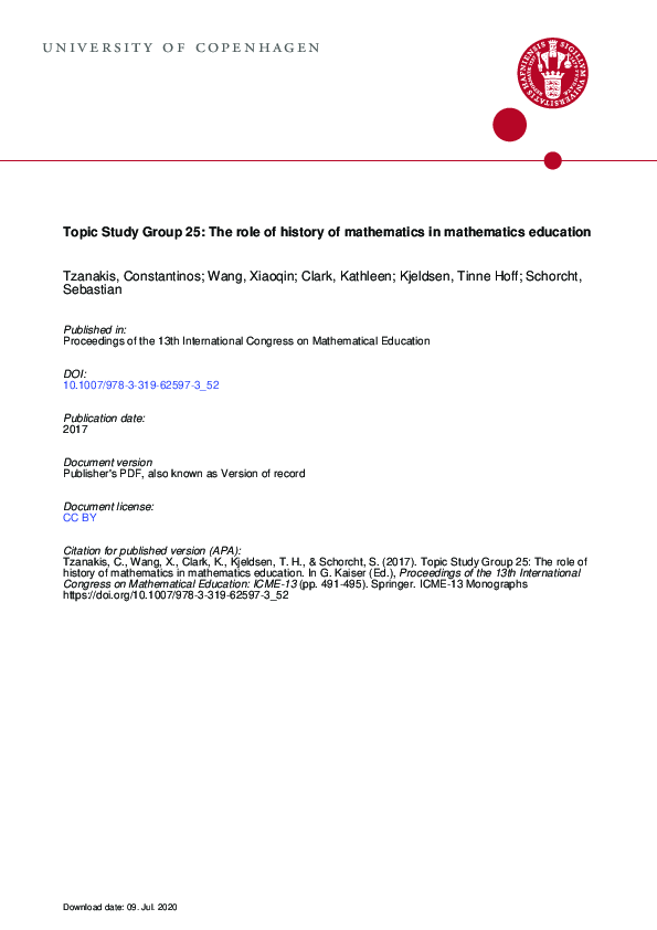 (PDF) Topic Study Group No. 25: The Role of History of Mathematics in ...