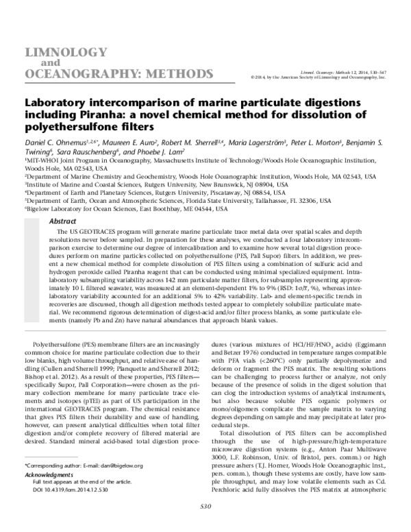 (PDF) Laboratory intercomparison of marine particulate digestions ...