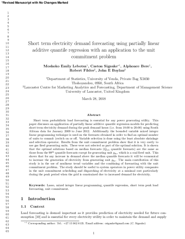 (PDF) Short term electricity demand forecasting using partially linear ...